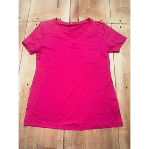 Hot Pink V Neck T Shirt Pocket Tee Womens Size Medium Short Sleeve Casual Basic